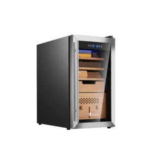 kingchii® upgrade 43l electric cigar humidor temperature & humidity control, built in humidification system with spanish cedar wood shelf & drawer hygrometer father's day gifts (315 capacity)