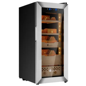 kingchii upgrade 60l electric temperature & humidity control cigar humidor, built in humidification system with spanish cedar wood shelves & drawer hygrometer for men(550capacity)