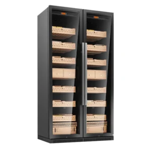 kingchii® 860l humidor 5000 cigars, temperature & humidity control ,double layer anti uv low e stainless frame & glass double door, led digital temperature & humidity display, spanish cedar wood shelves & humidity box.